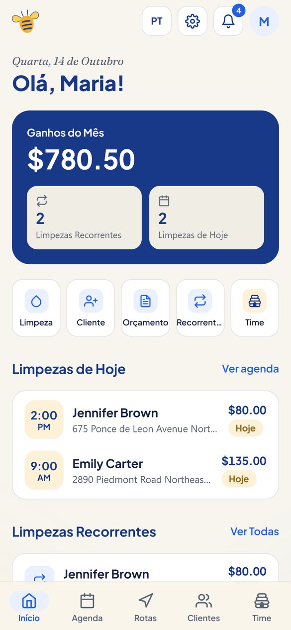 Ganhos, serviços de hoje e clientes recorrentes num relance.